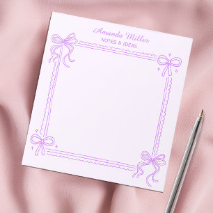 Girly Purple Coquette Bow Personalized Name Notepad