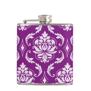 Girly Purple Damask Pattern Hip Flask