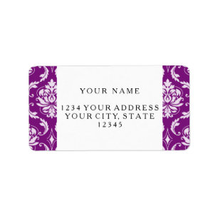 Girly Purple Damask Pattern Label