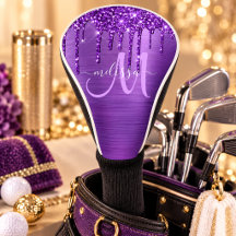 Girly Purple Dripping Glitter Brush Metal Monogram