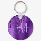 Girly Purple Dripping Glitter Brush Metal Monogram