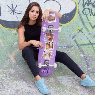 Girly Purple Family Photo Collage Skateboard