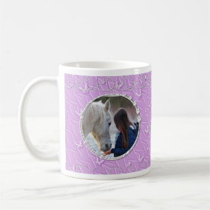 Girly Purple Faux Sparkly Two Photo Heart Accent Coffee Mug
