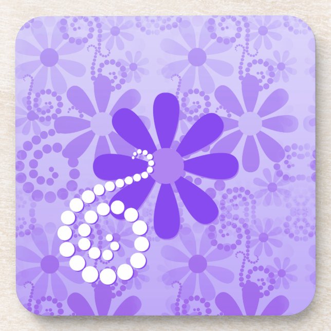 Girly Purple Floral Retro Flowers Coaster (Front)