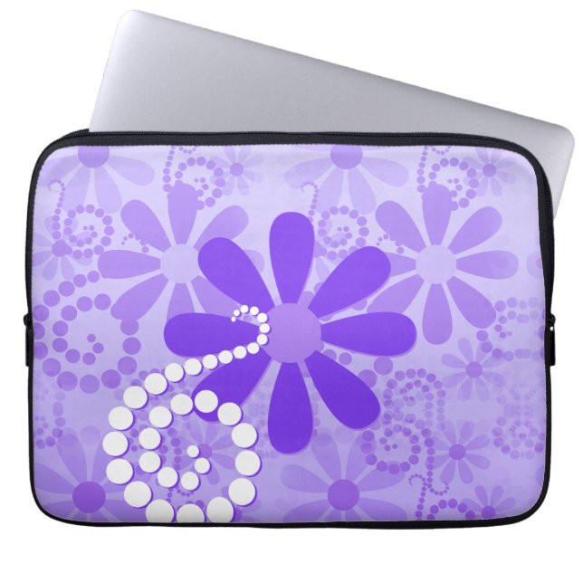 Girly Purple Floral Retro Flowers Laptop Sleeve (Front)