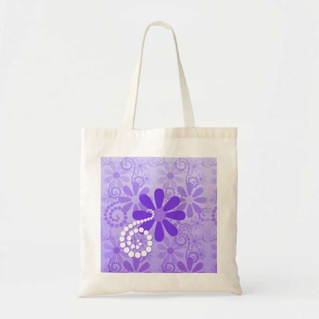 Girly Purple Floral Retro Flowers Tote Bag (Front)