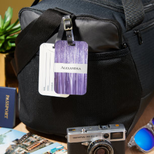 Girly Purple Glam Glitzy Tinsel Stripes  Luggage Tag