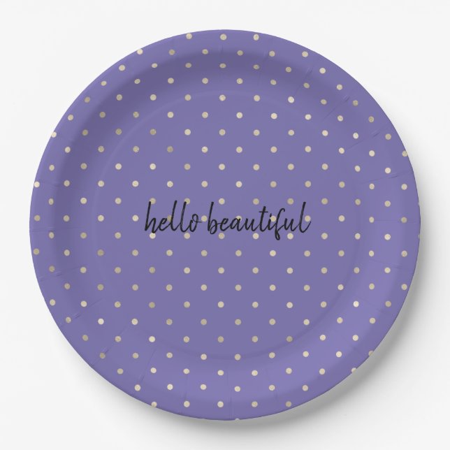 Girly Purple Glam Gold Dots Paper Plate (Front)