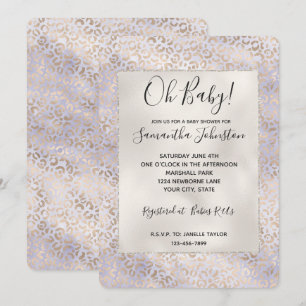 Girly Purple Glam Gold Leopard Print Watercolor Invitation