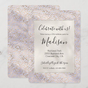 Girly Purple Glam Gold Leopard Print Watercolor Invitation