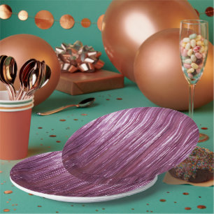 Girly Purple Glam Tinsel Stripes Paper Plate