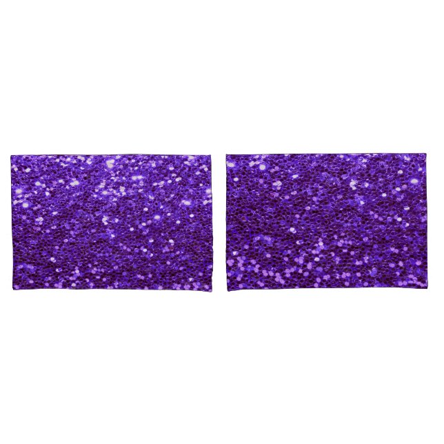 Girly Purple Glitter Bling Glam Modern Pillowcase (Front-Set)