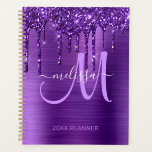 Girly Purple Glitter Brushed Metal 2021 Planner