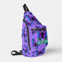 Girly purple glitter butterflies monogram