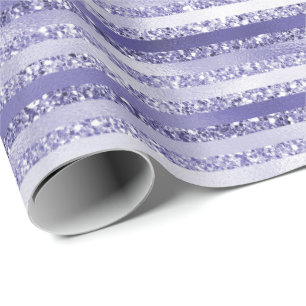 Girly Purple Glitter Glam Stripes Wrapping Paper