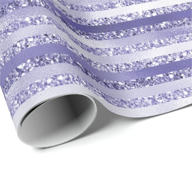 Girly Purple Glitter Glam Stripes Wrapping Paper (Roll Corner)