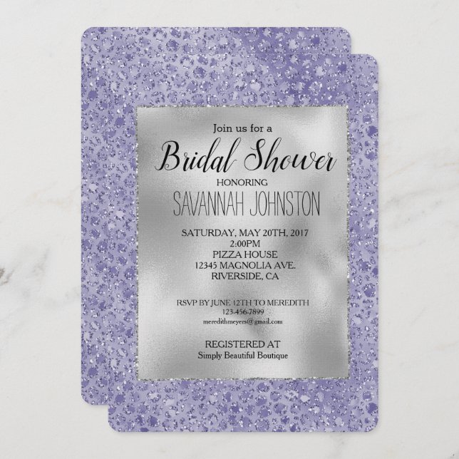 Girly Purple Glitter Glitz Leopard print Invitation (Front/Back)