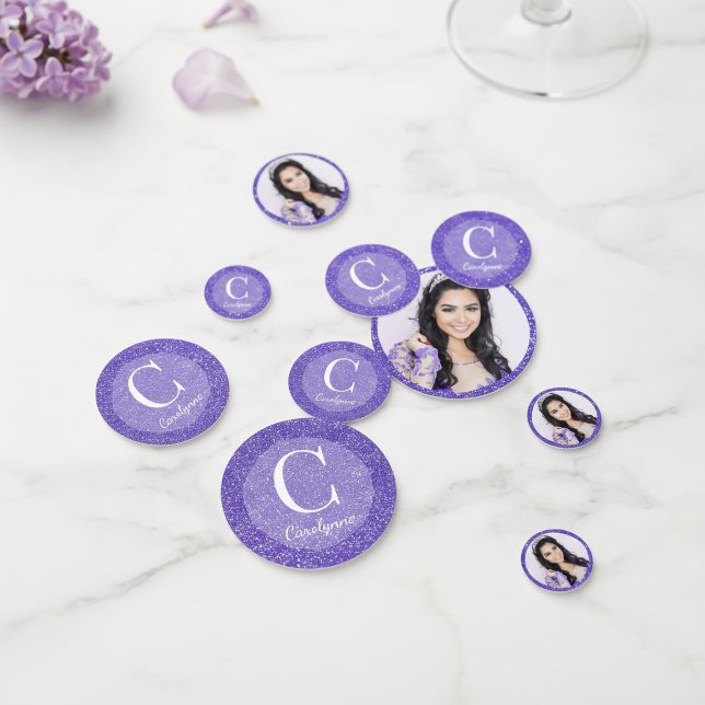 Girly Purple Glitter Monogram Photo Confetti (Creator Uploaded)