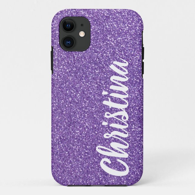 Girly Purple Glitter Name Personalised Case-Mate iPhone Case (Back)