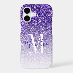 Girly Purple Glitter Sparkles Monogram Script Name