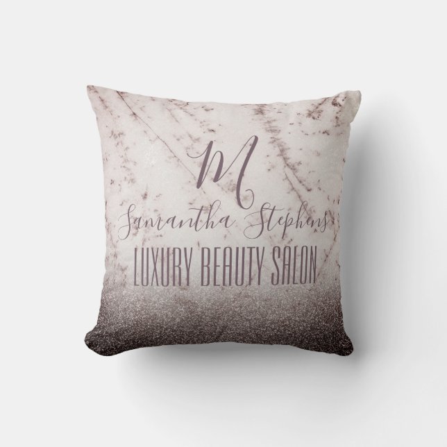 Girly Purple Glittery Elegant Monogram Cushion (Front)