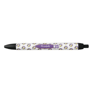 girly purple gold custom name volleyballs pattern black ink pen