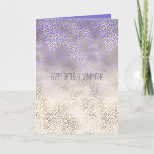 Girly Purple Gold Ombre Leopard Print Card