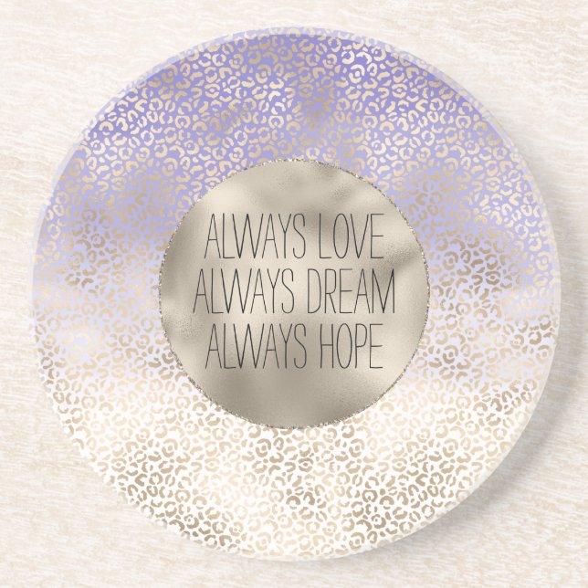 Girly Purple Gold Ombre Leopard Print Coaster (Front)