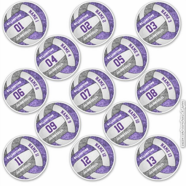 girly purple grey volleyball custom players names (Front)