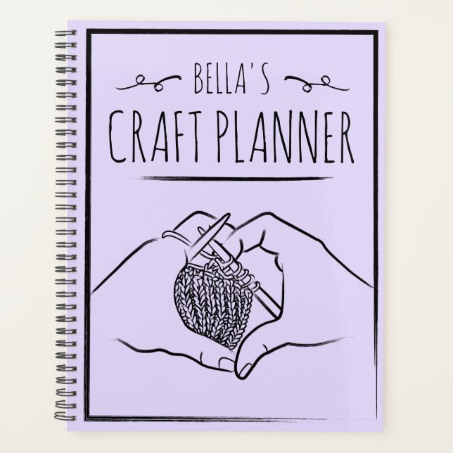 Girly Purple Heart Hands Drawing Craft Knitting  Planner (Front)