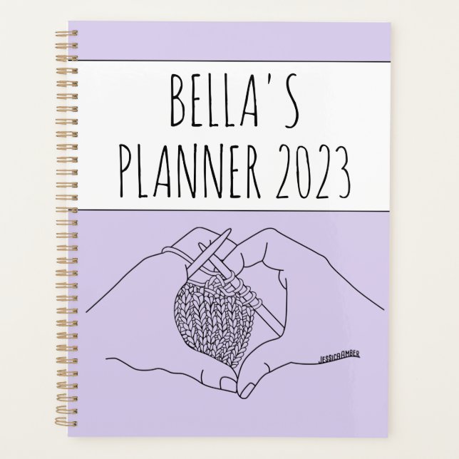 Girly Purple Heart Hands Drawing Knitting  Planner (Front)
