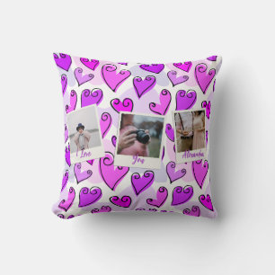 Girly Purple Hearts Cute Romantic Valentine Photo Cushion