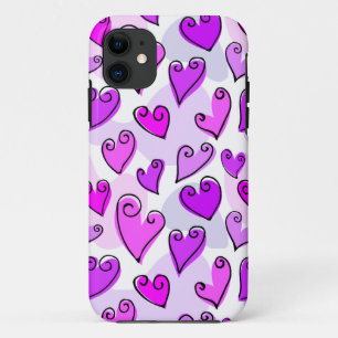 Girly Purple Hearts Cute Romantic Valentines Day  iPhone 11 Case