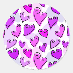 Girly Purple Hearts Cute Romantic Valentines Day  Classic Round Sticker