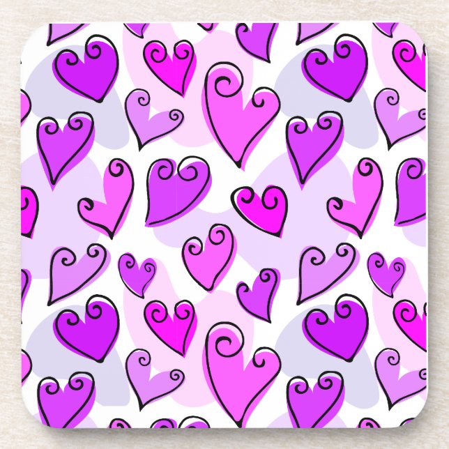 Girly Purple Hearts Cute Romantic Valentines Day  Coaster (Front)