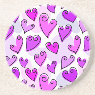 Girly Purple Hearts Cute Romantic Valentines Day  Coaster