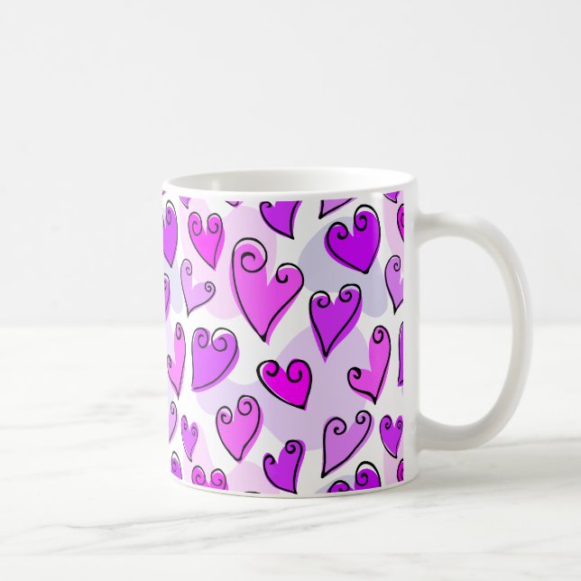 Girly Purple Hearts Cute Romantic Valentines Day  Coffee Mug (Right)