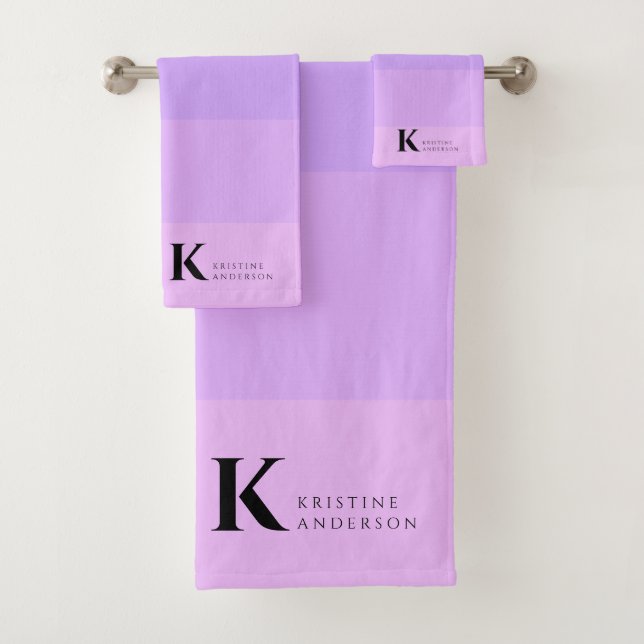 Girly Purple Lilac Ombre Classic Monogram Bath Towel Set (Insitu)