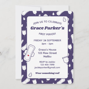 Girly Purple Menstrual Pad First Period Party Invitation