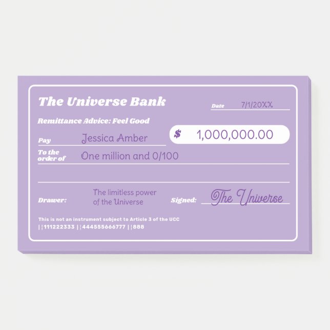 Girly Purple Money Manifestation Check Post-it Notes (Front)