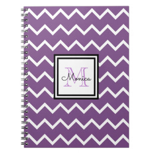 Girly Purple Name Monogram Chevron Notebook