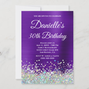 Girly Purple Ombre Holo Glitter 30th Birthday Invitation