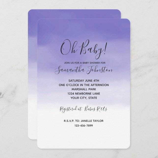 Girly Purple Ombre Invitation (Front/Back)