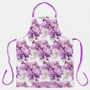 Girly Purple Orchid Floral Apron
