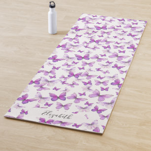 Girly Purple Pastel Butterflies Custom Name Yoga Mat