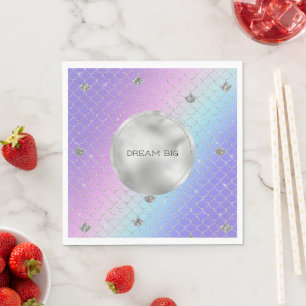 Girly Purple Pink Aqua Silver Mermaid Glitter Napkin