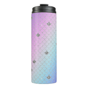 Girly Purple Pink Aqua Silver Mermaid Glitter  Thermal Tumbler