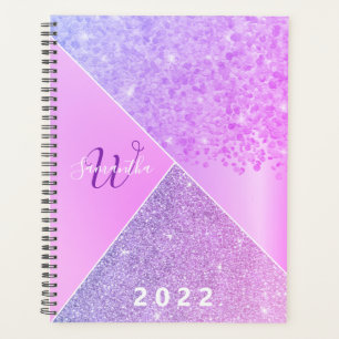 Girly Purple Pink Glitter Chic Monogram 2022 Planner