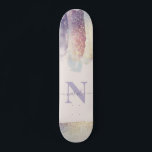 Girly purple pink glitter sparkle initial name skateboard<br><div class="desc">Girly purple pink glitter sparkle initial personalised name cornhole. Beautiful watercolor illustration,  a ideal birthday or Christmas gift. Perfect lift for your lady golfer friend or relative.</div>