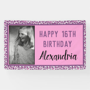 Girly Purple/Pink Leopard Print Sweet 16 Birthday Banner